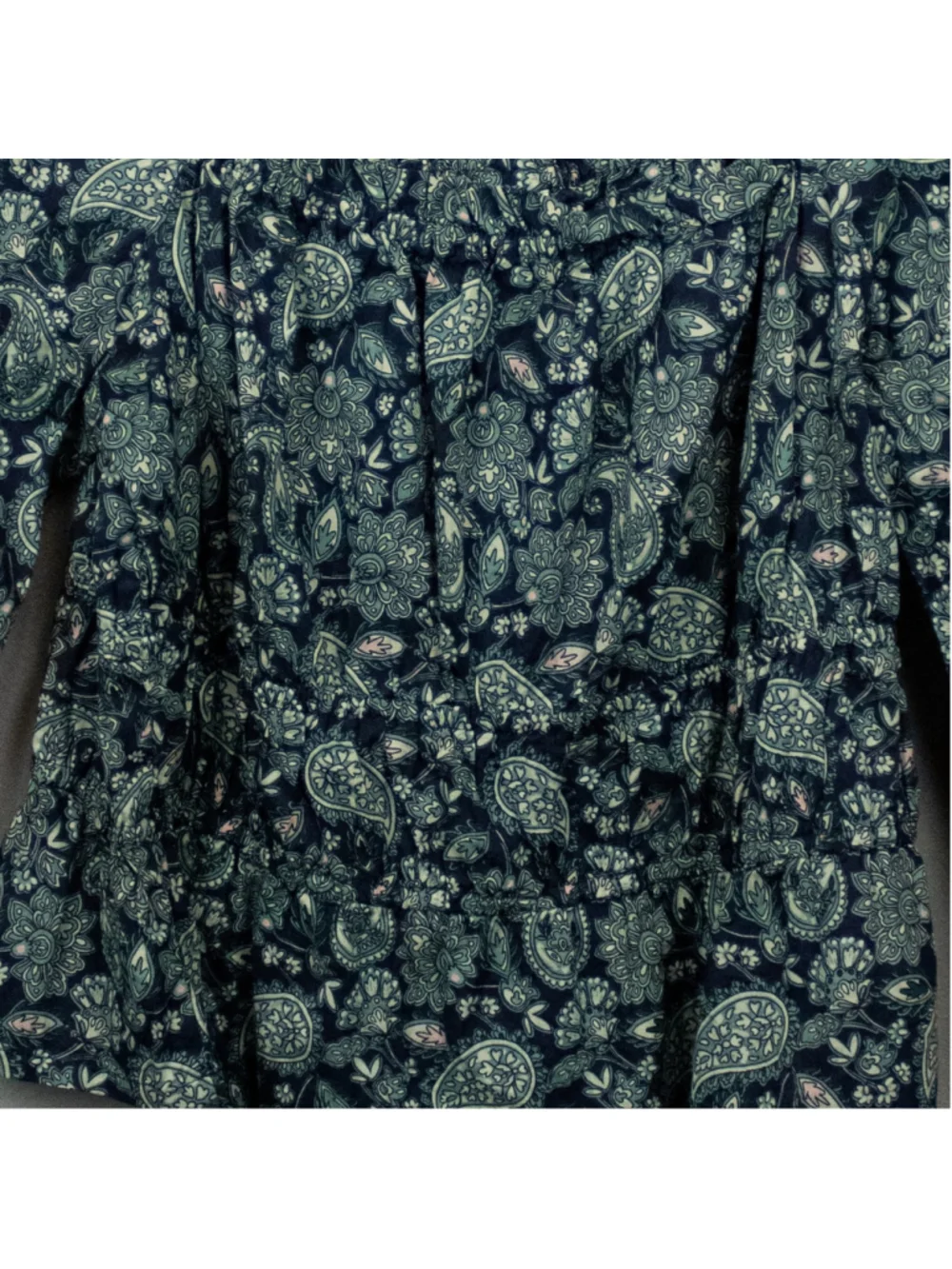 Boden navy green paisley print ruched waist peplum top-16/18